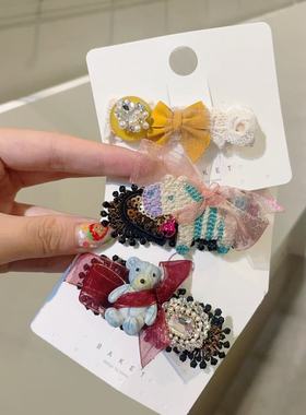 9.20韩国东大门baket发饰小众手工蝴蝶结小熊水钻发夹鸭嘴夹