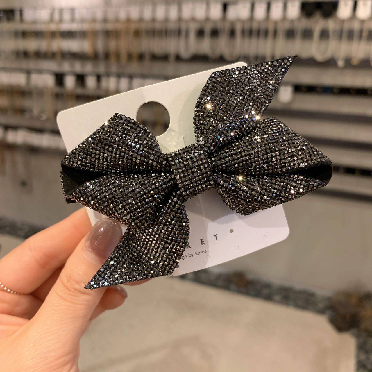 14韩国东大门baket直播发饰2024春款满钻水晶蝴蝶结发夹弹簧夹