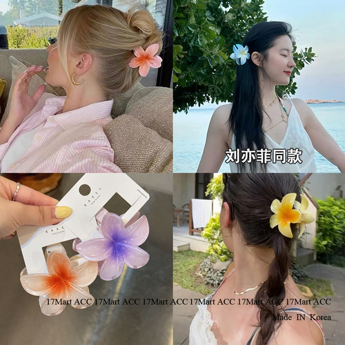 6.11韩国baket发饰甜美气质渐变彩色花朵发夹抓夹子后脑勺鲨鱼夹