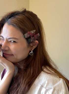 10.20韩国东大门Trois de LEI发饰针织复古撞色鸭嘴夹对夹