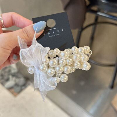 4.27韩国baket发饰珍珠网纱蝴蝶结马尾夹横夹香蕉夹