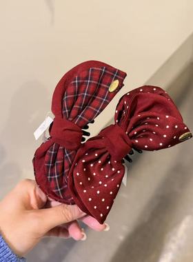 12.16韩国东大门baket发饰布艺红色格纹波点蝴蝶结香蕉夹