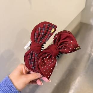 12.16韩国东大门baket发饰布艺红色格纹波点蝴蝶结香蕉夹