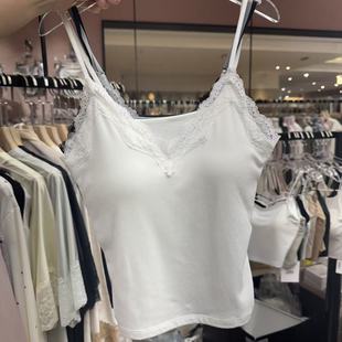 12.11韩国东大门victoria纯棉蕾丝花边纯色细吊带胸垫内衣内搭