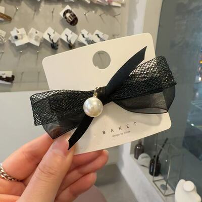 12.23韩国东大门baket发饰网纱蕾丝珍珠蝴蝶结发夹边夹