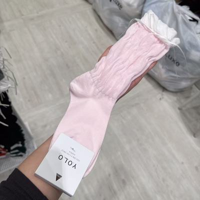 韩国女袜YOLO二店褶皱木耳花边袜子纯色蝴蝶结堆堆袜可爱中筒袜