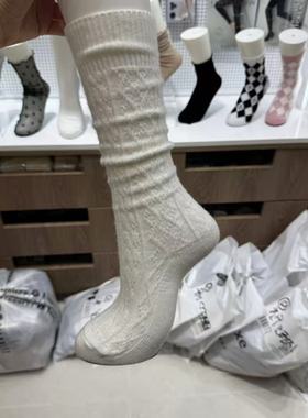 10.23东大门韩国BIARRITZ纯色秋冬纹理针织袜子小腿袜羊毛