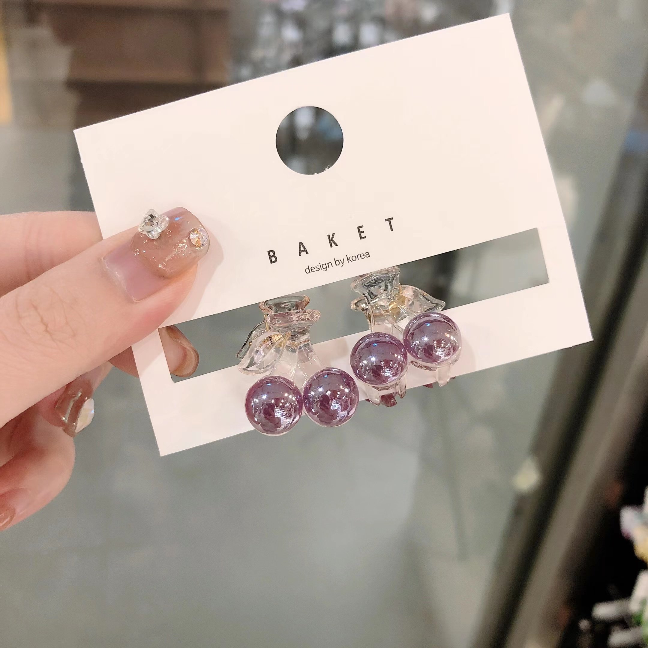 7.7韩国直播baket镭射光泽亚克力樱桃抓夹小发抓