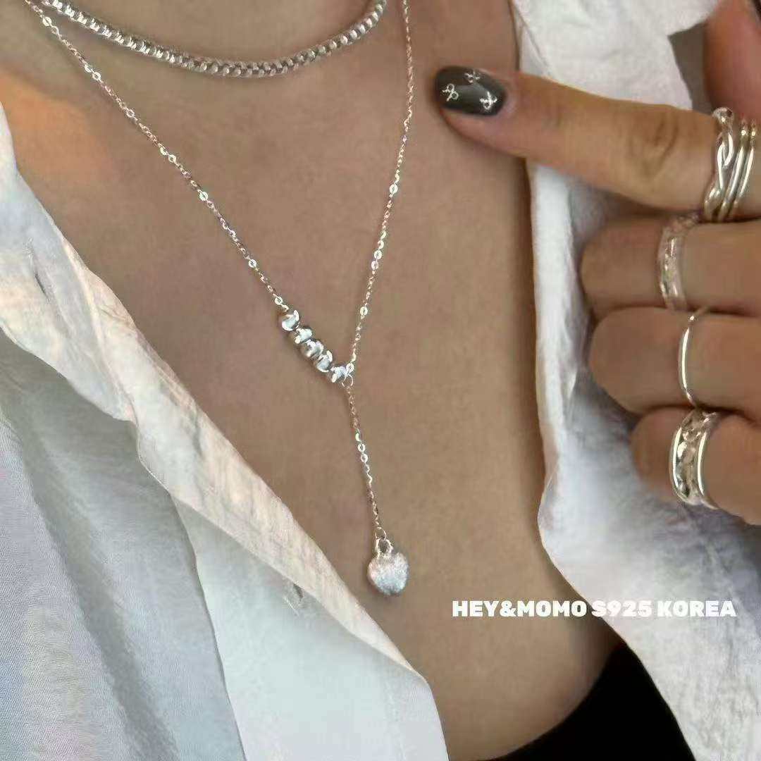 12.15直播韩国momo银饰拉丝银珠子吊坠Y字链项链925银