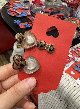 11.30韩国东大门Trois de LEI珠光爱心豹纹可爱复古鸭嘴夹