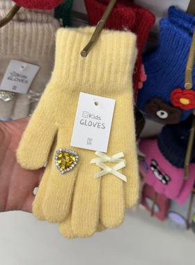 12.18韩国饰品maylee纯色针织钻钻蝴蝶结手套儿童6-9岁