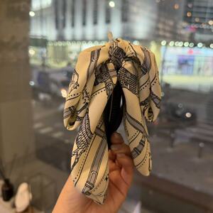 2.24韩国东大门baket发饰贵气印花蝴蝶结飘带竖版香蕉夹