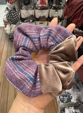 11.30韩国东大门Trois de LEI拼色格子丝绒大肠发圈