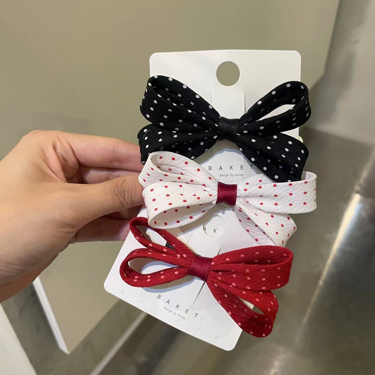 9.9韩国东大门baket复古秋冬波点蝴蝶结鸭嘴夹俏皮可爱