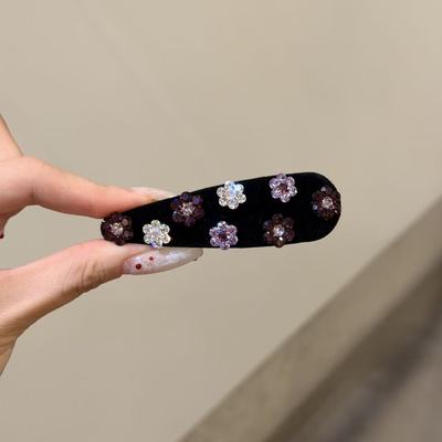 1.13韩国发饰丝绒花花闪钻华子钻掰掰侧夹边夹韩系花朵丝绒bb夹女