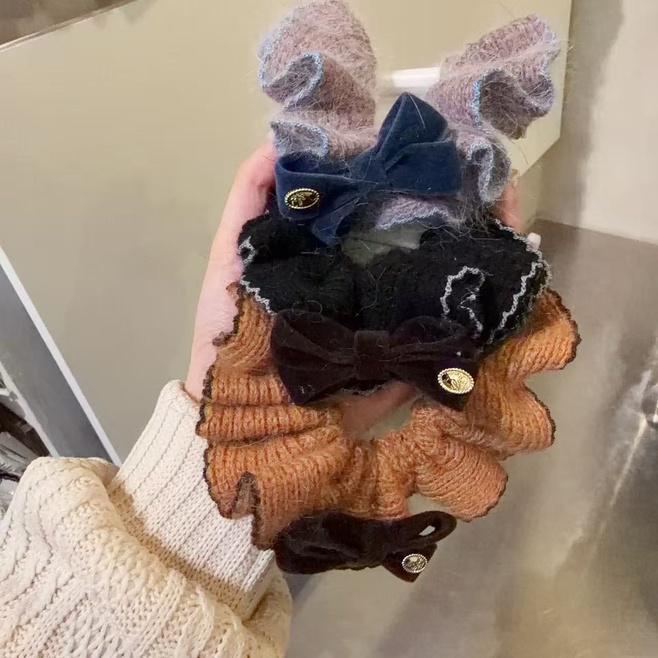 11.8韩国东大门baket发饰花边丝绒蝴蝶结毛线大肠发圈