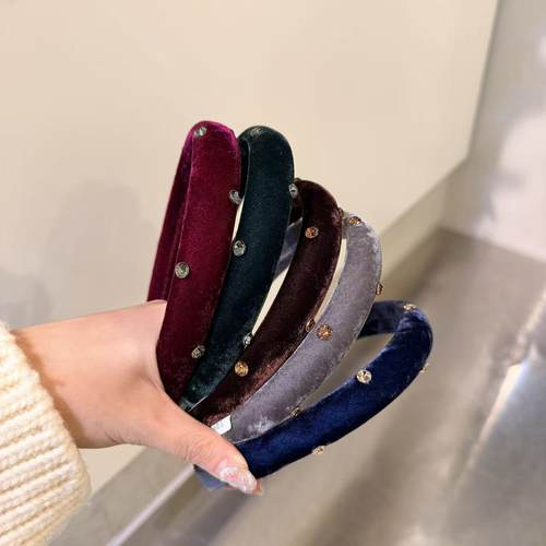 12.9韩国东大门baket发饰纯色丝绒华子高钻发箍高颅顶