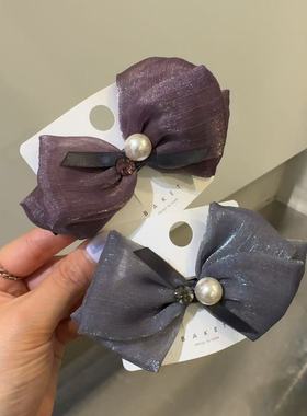 5.27韩国东大门baket发饰细闪珍珠钻蝴蝶结发夹弹簧夹