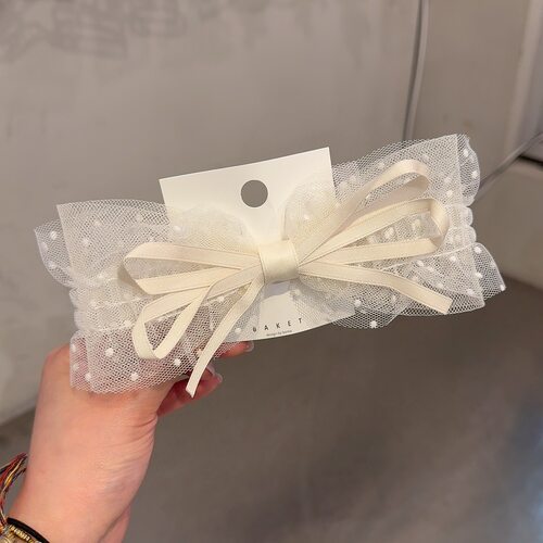 4.11韩国东大门baket甜美波点网纱丝带蝴蝶结弹簧夹