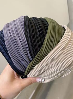 8.23韩国baket发饰千层褶皱宽边布艺两用发箍复古发带