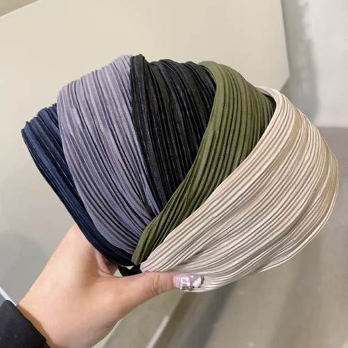 8.23韩国baket发饰千层褶皱宽边布艺两用发箍复古发带