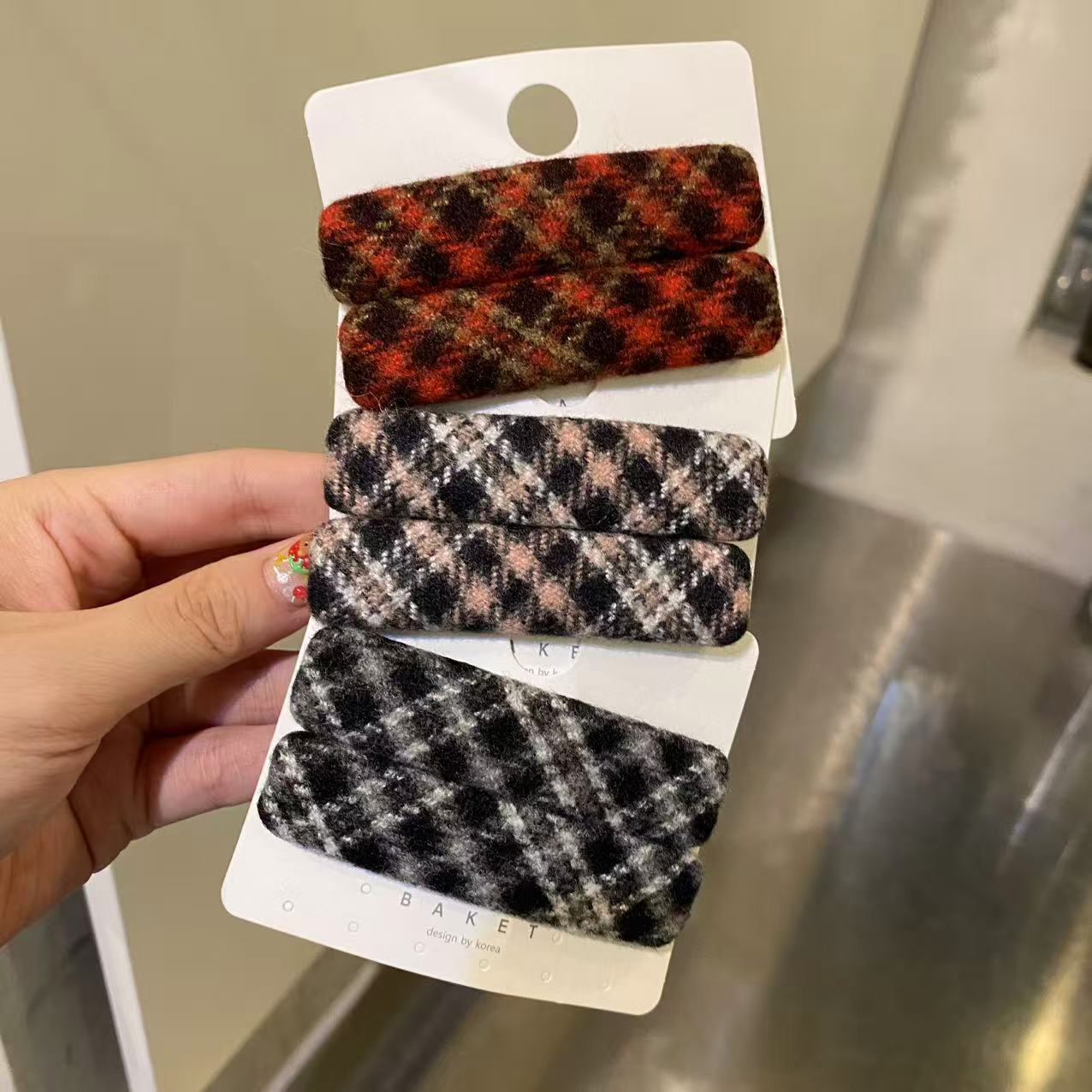 9.16韩国东大门baket发饰秋冬格子经典千鸟格布艺掰掰夹对夹边夹