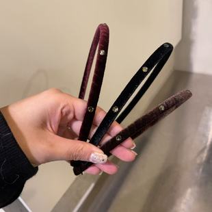 10.25韩国东大门baket发饰秋冬新款百搭简约水钻丝绒素发箍细头箍