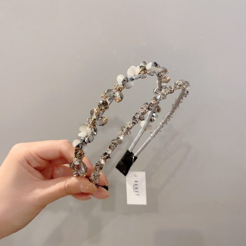 11.17韩国直播baket发饰重工切割水钻花朵双层发箍