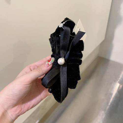 10.14韩国东大门baket发饰纯色满天星丝绒蝴蝶结飘带香蕉夹抓夹