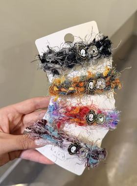 12.30韩国东大门baket发饰撞色毛线艺术感闪钻一字夹边夹