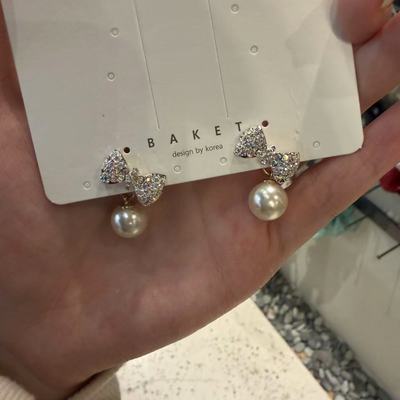 11.11韩国东大门baket耳饰满钻蝴蝶结珍珠简约耳钉