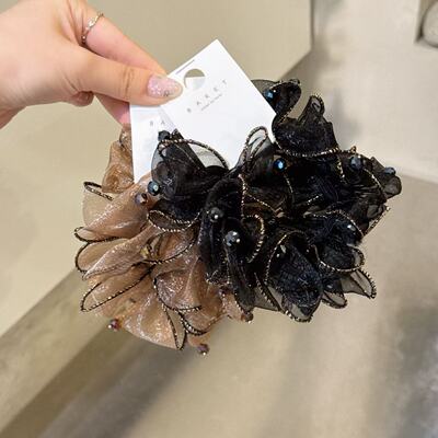 5.31韩国东大门baket发饰亮珠细闪网纱褶皱大肠发圈