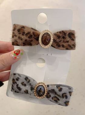 9.20韩国东大门baket发饰毛呢豹纹蝴蝶结气质鸭嘴夹