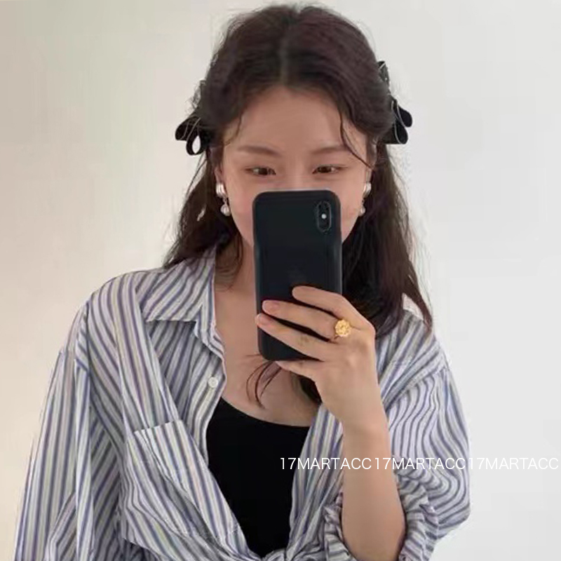 17mart韩国发饰东大门甜美珍珠蝴蝶结侧边夹鸭嘴夹复古头饰发卡子