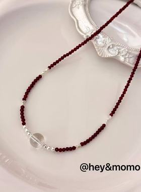 11.17直播韩国hey银饰简约石榴石水晶碎银子项链925银