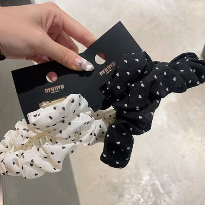 8.22韩国nyunyu发饰新款爱心波点褶皱气质抓夹