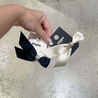 8.15韩国nyunyu发饰丝带打结蝴蝶结珍珠鸭嘴夹