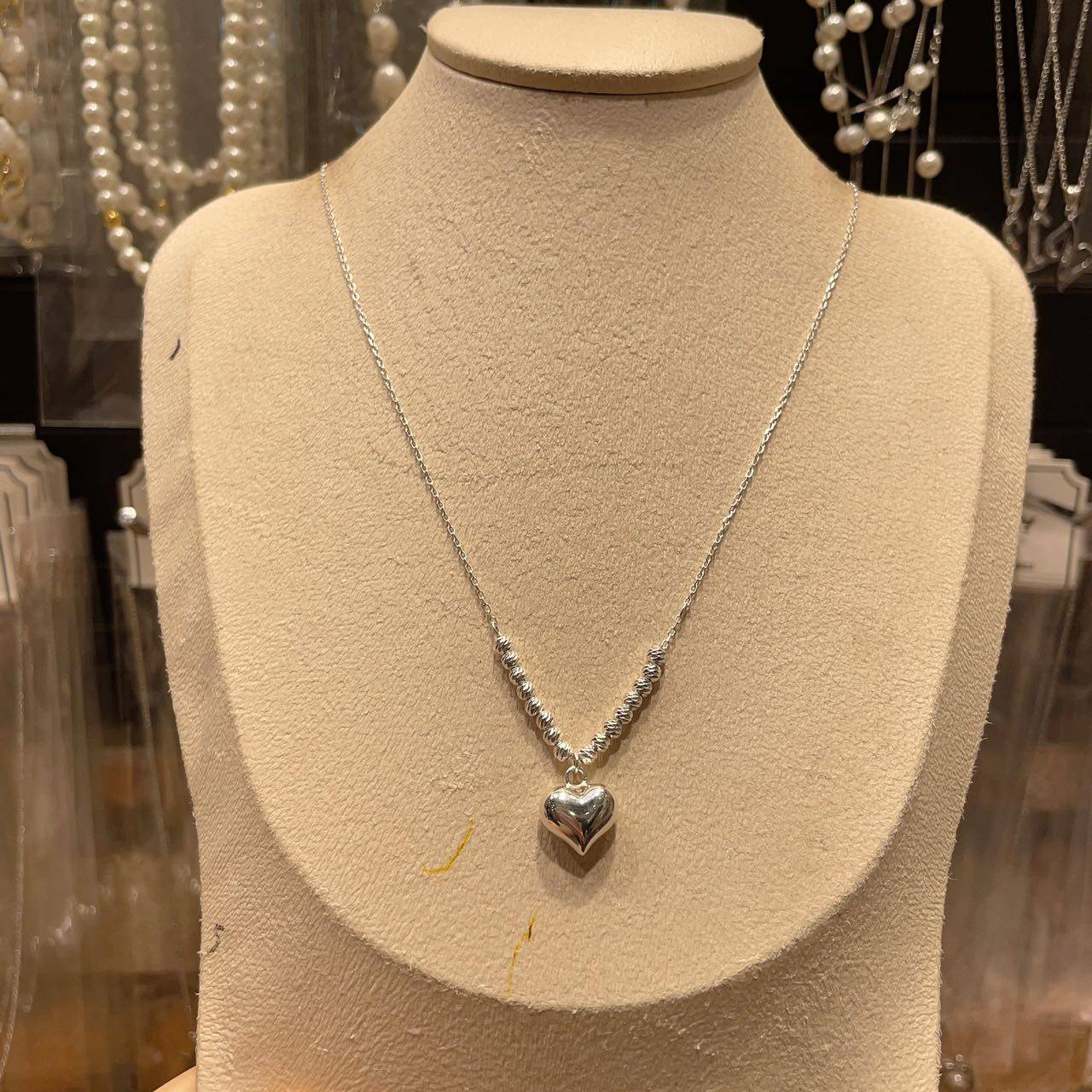 3直播韩国hey银珠爱心项链925银