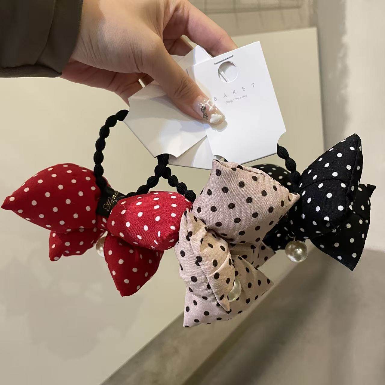 8.30韩国东大门baket发饰胖胖蝴蝶结波点珍珠发绳藕节皮筋