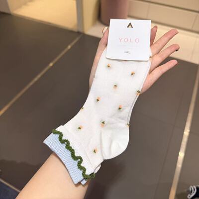 5.20东大门韩国YOLO春夏拼色花边小碎花袜子