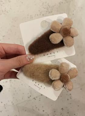 10.27韩国东大门baket发饰秋冬新款丝绒花花掰掰夹边夹发夹