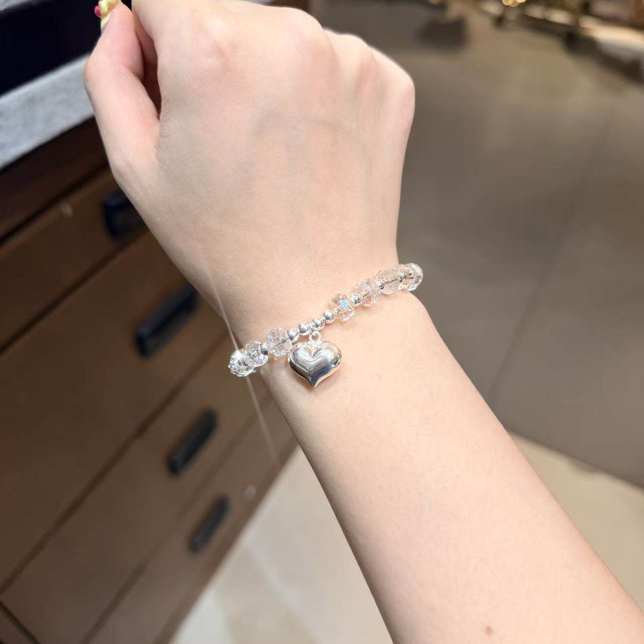 12.15直播韩国momo银饰超闪水晶爱心吊坠串珠手链925银