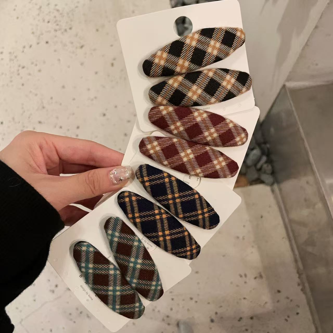 10.27韩国东大门baket发饰格纹椭圆掰掰夹对夹学院风边夹