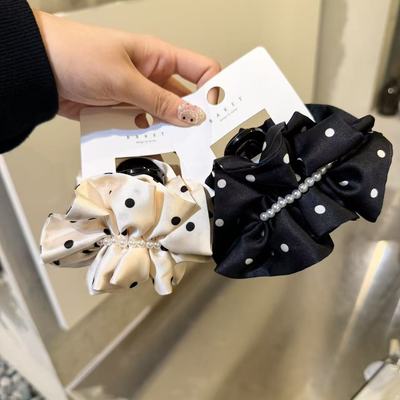 11.15韩国东大门baket发饰波点缎面褶皱珍珠链条抓夹气质鲨鱼夹