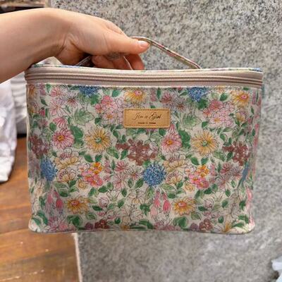 3.8韩国东大门wing碎花格纹豹纹大容量拉链立体饭盒包化妆包