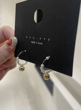 9.19韩国nyunyu饰品 金色珠珠珍珠耳圈耳钉