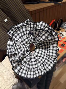 4.8韩国东大门Trois de LEI格纹多层褶皱大肠发圈