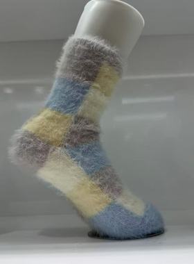 10.23东大门韩国BIARRITZ简约秋冬长毛格子撞色针织袜子