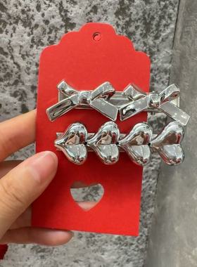 8.31韩国东大门Trois de LEI发饰银色爱心蝴蝶结鸭嘴夹