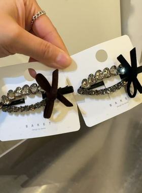 10.18韩国东大门baket发饰镂空水钻丝绒蝴蝶结鸭嘴夹